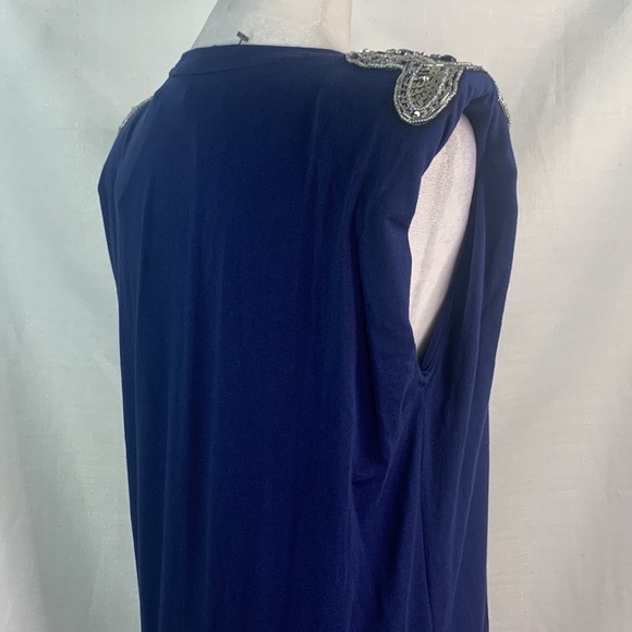 Express Navy Embellished Padded Shoulder Crew Neck Tee - Picture 10 of 14